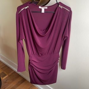 Long Sleeve Stretch Mini Purple Dress